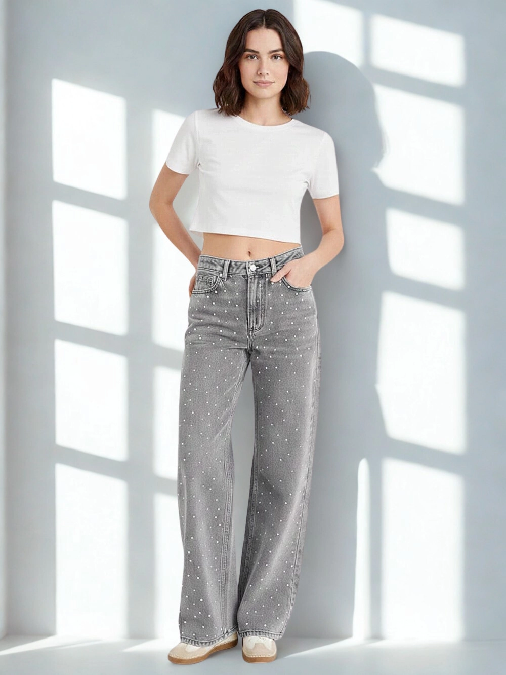Jeans a paillette Street Gris