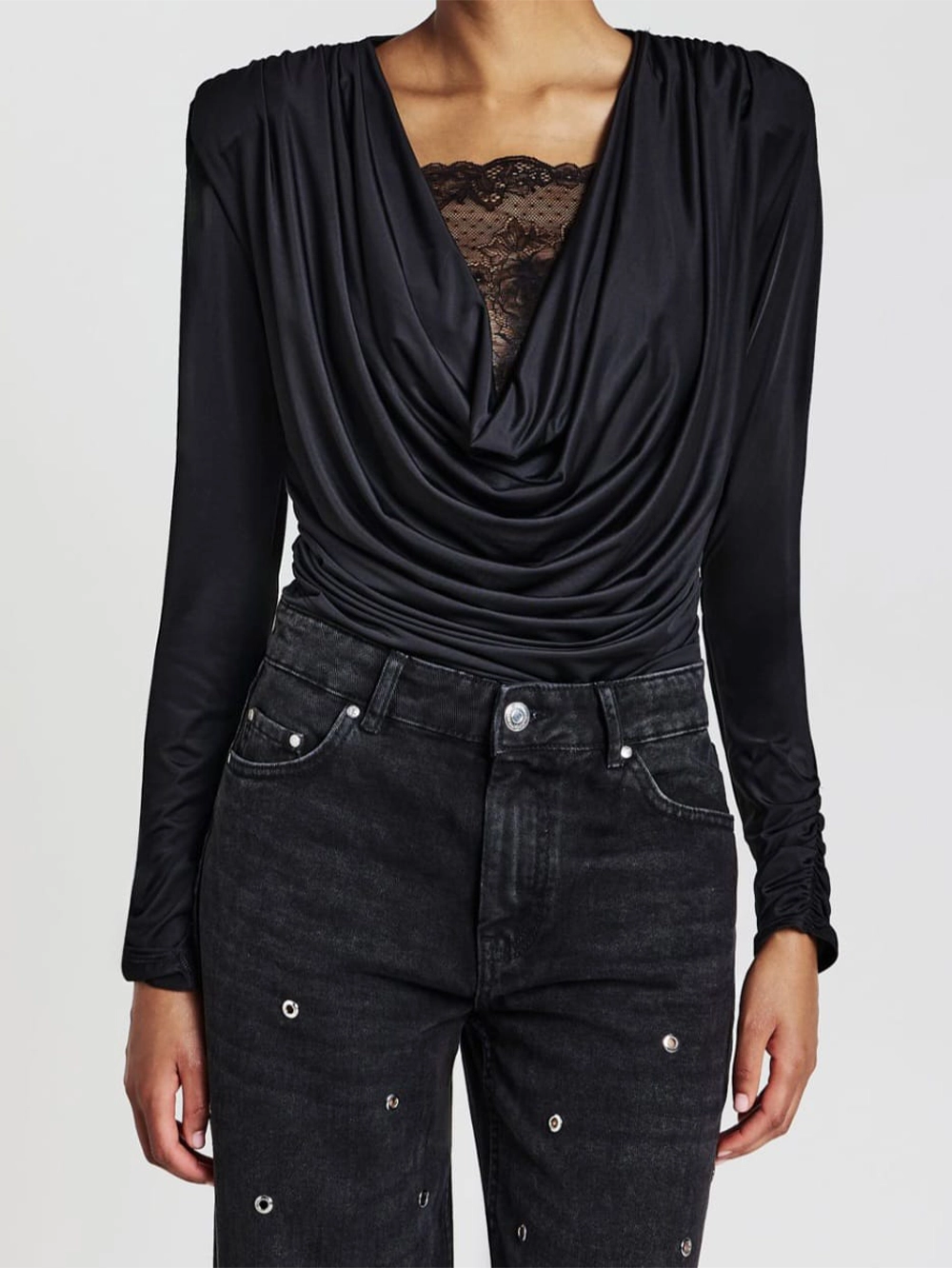 T-Shirt à Dentelle Noir Intense